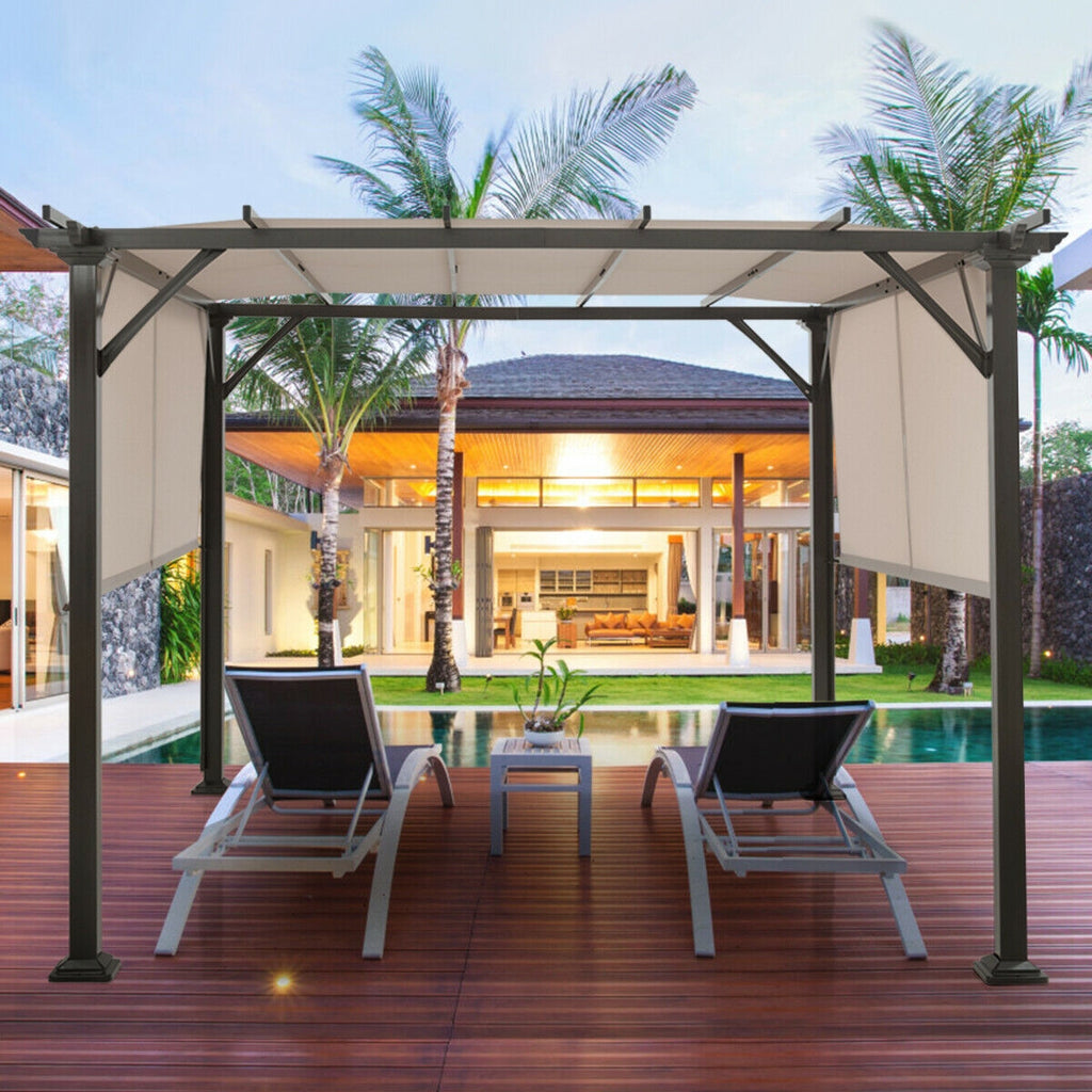 10 x 10 Metal Patio Canopy Shelter - Beige