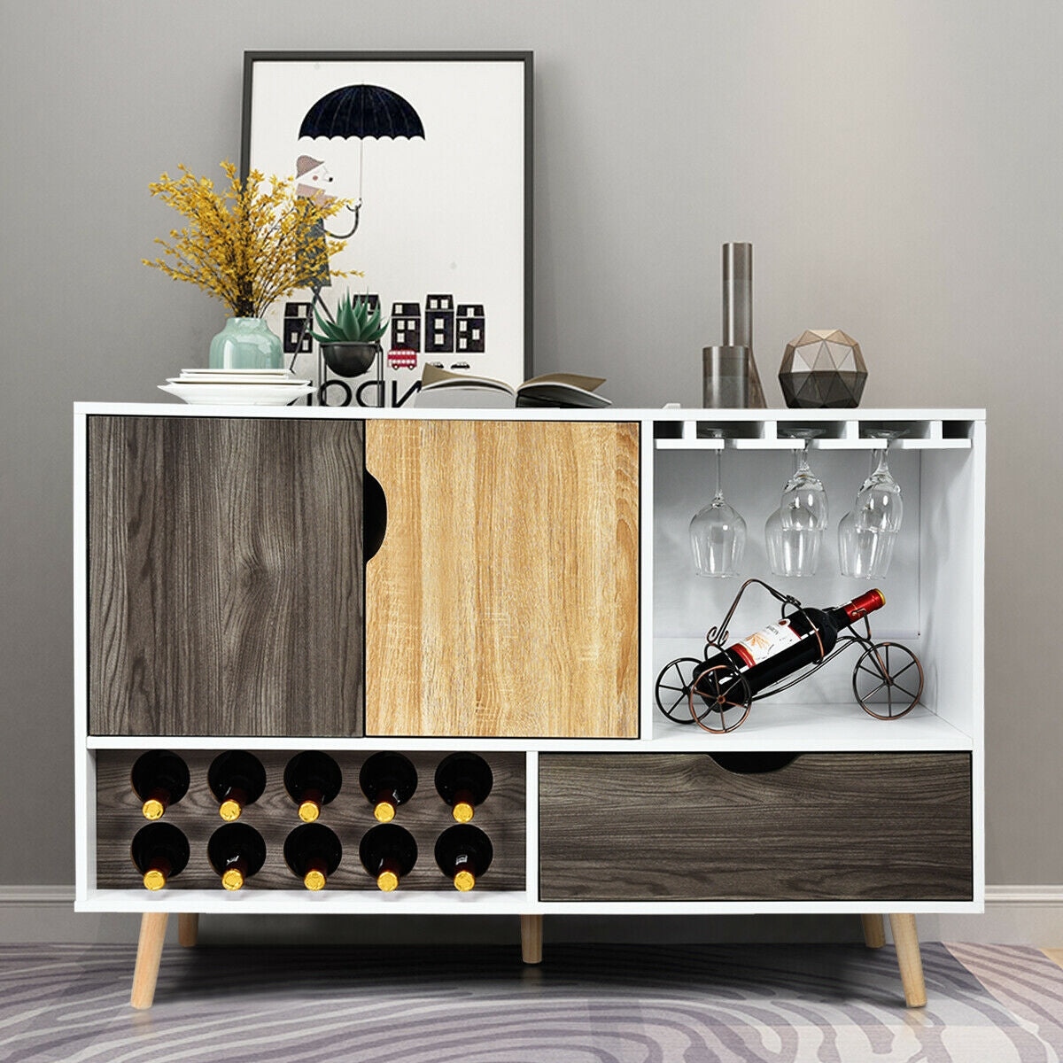 Mid-Century Sideboard with Wine Rack & Storage