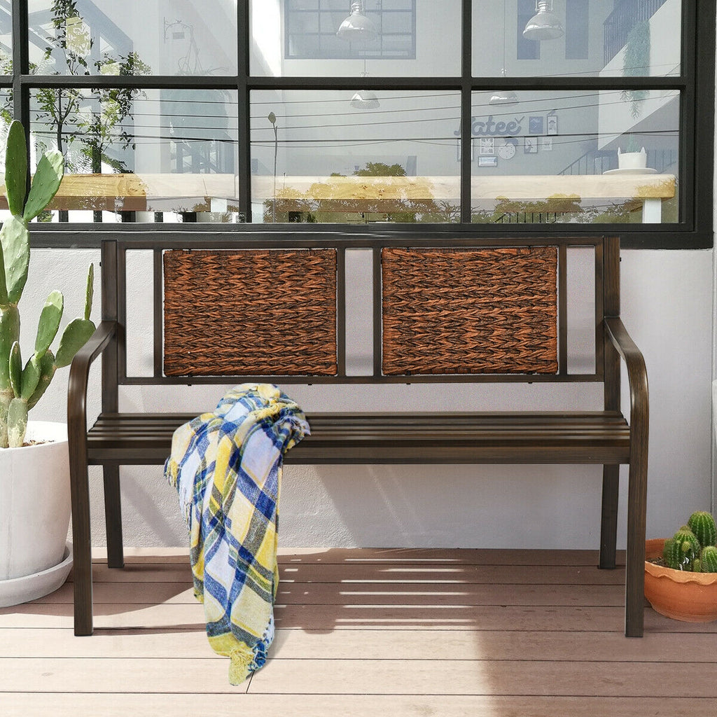 Patio Garden Bench with PE Rattan & Steel Frame - Style 2