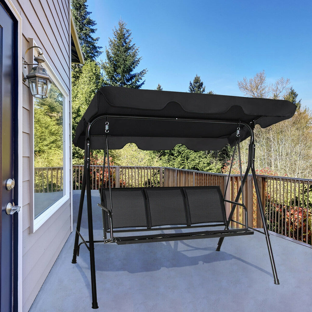 3-Person Patio Swing with Canopy – 50" x 16" Black