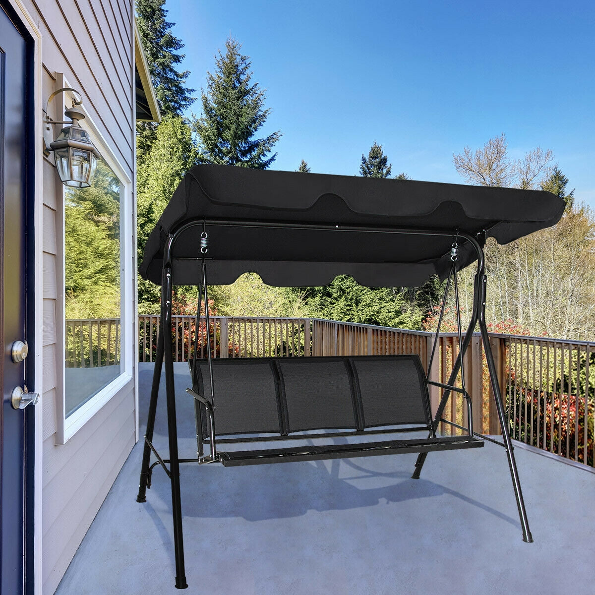3-Person Patio Swing with Canopy – 50" x 16" Black