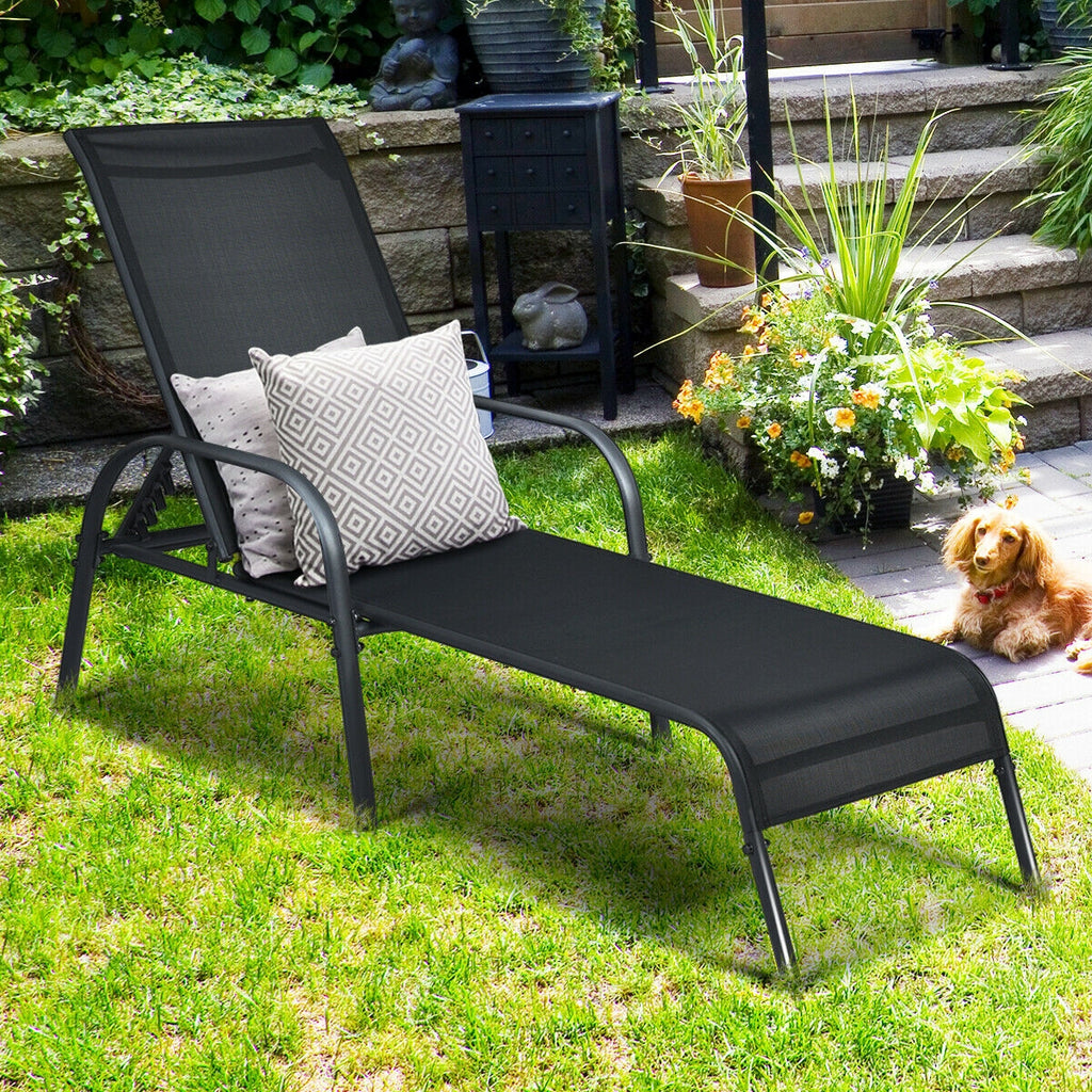 Adjustable Patio Chaise Lounge Chair with Backrest - Black