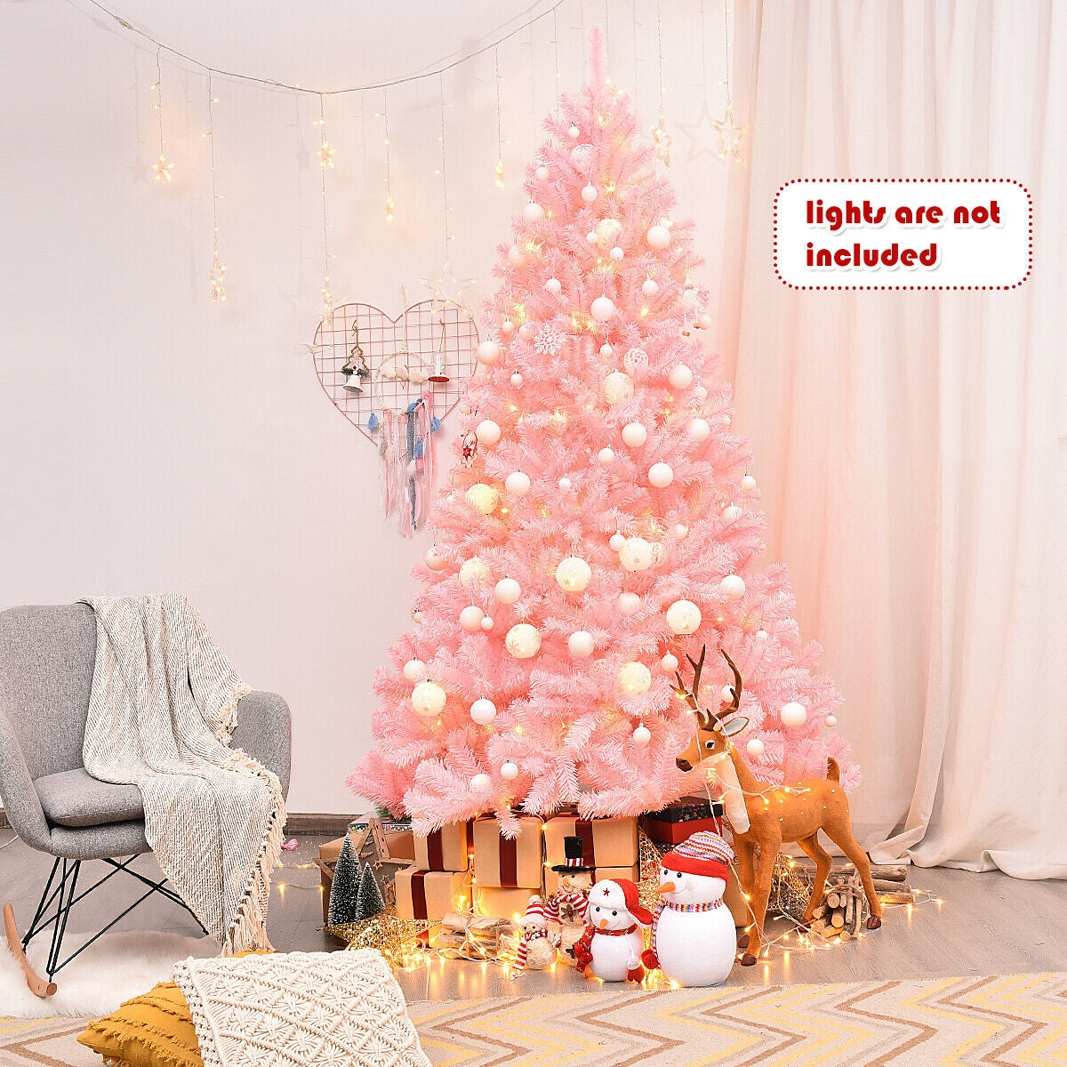 Hinged Artificial Christmas Tree 7.5 Feet Full Fir Tree Pink Holiday Decor