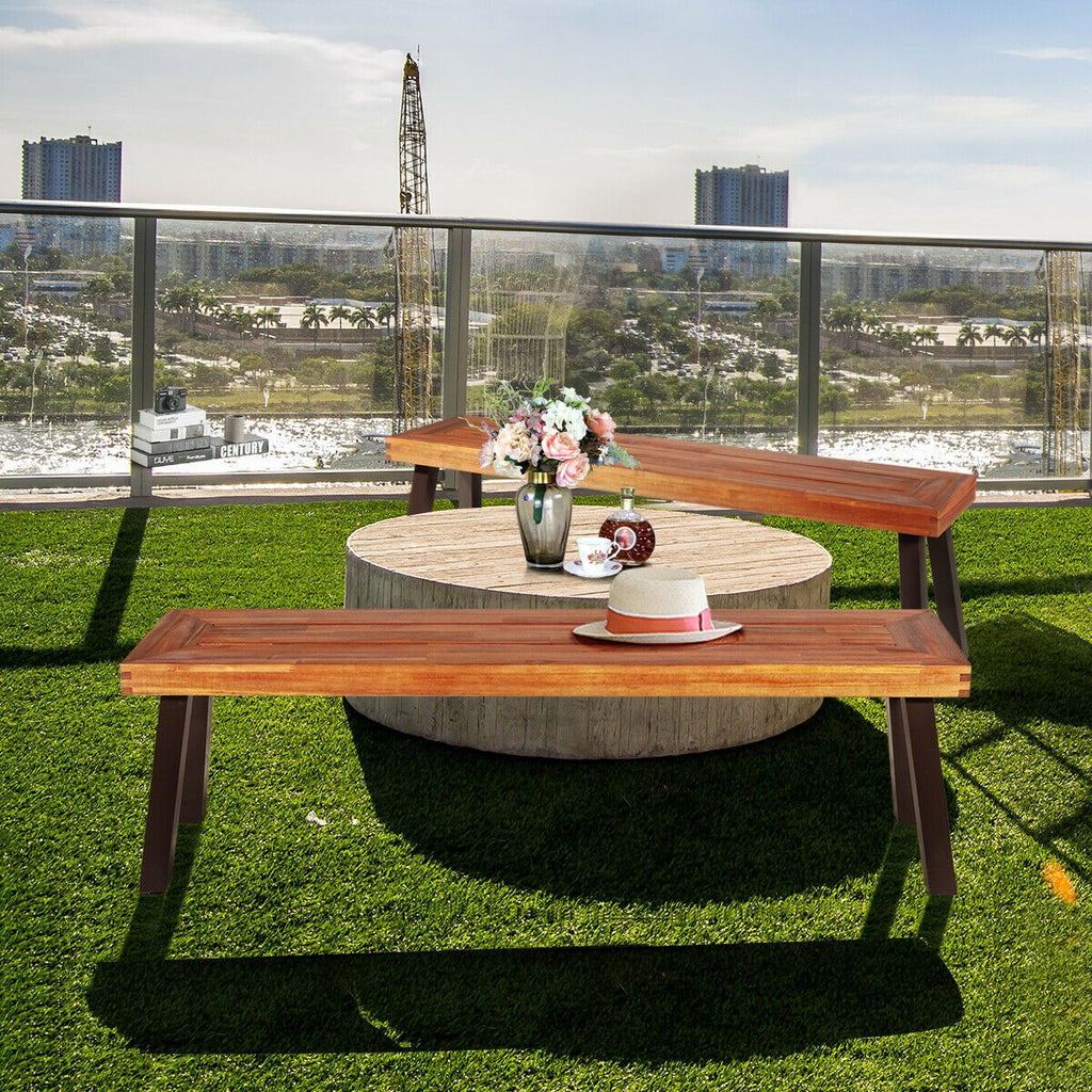 Set of 2 Patio Acacia Wood Dining Benches