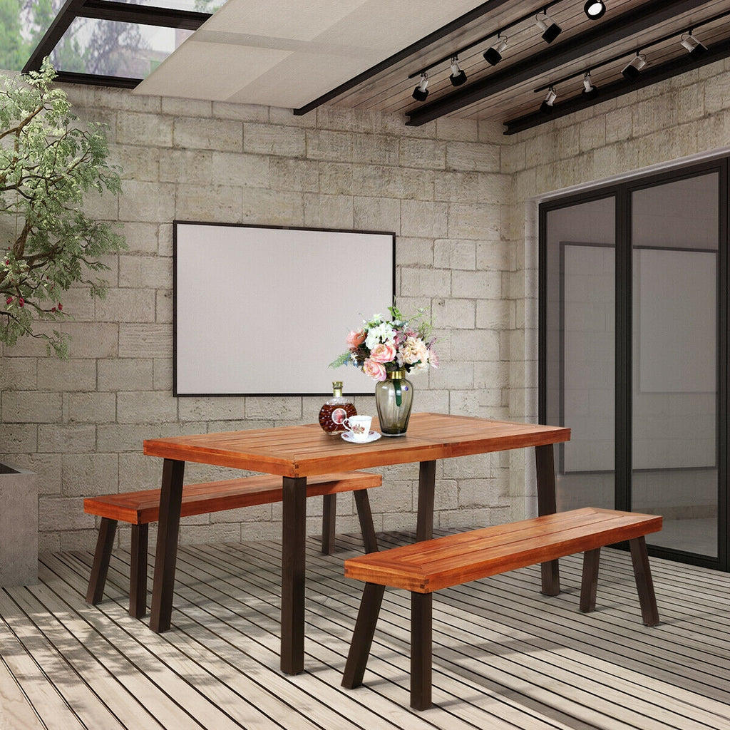 Acacia Wood Dining Table 67.5" x 32" with Umbrella Hole