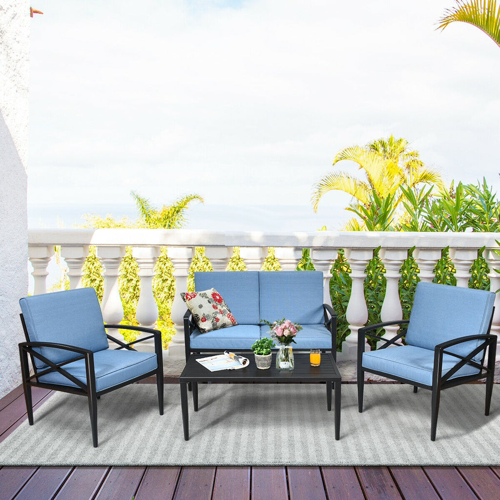 Outdoor Sofa Set, 4-Piece Aluminum Patio Furniture with Cushions