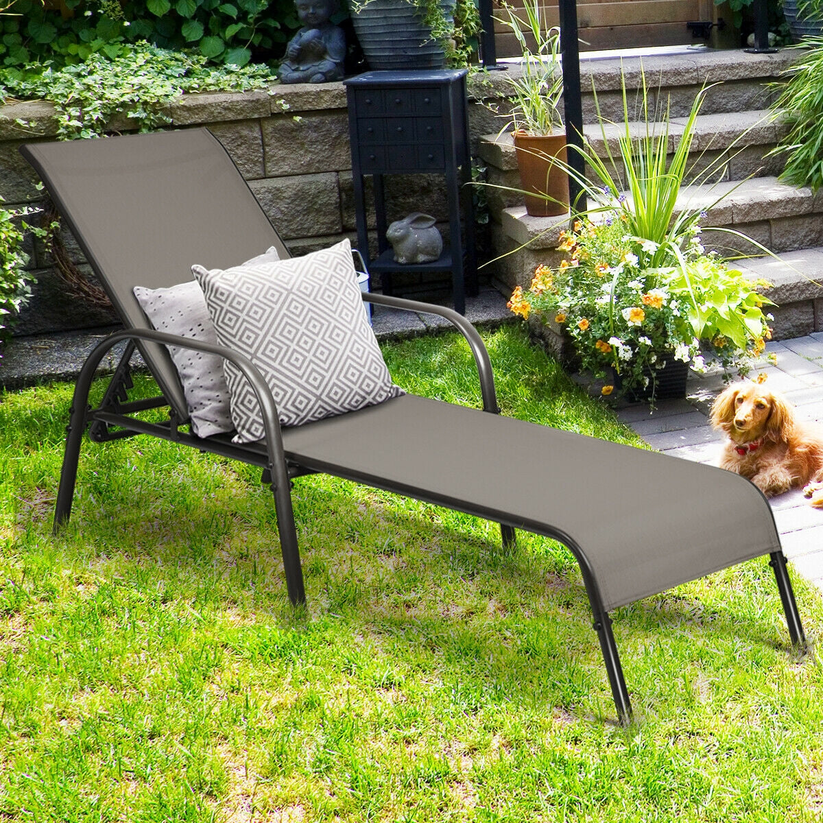 Adjustable Patio Chaise Lounge Chair with Backrest - Black