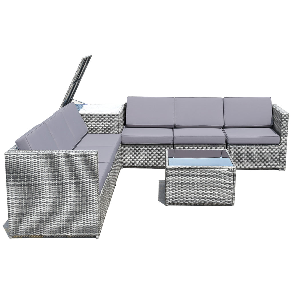 8-Piece Wicker Sofa Rattan Dining Set with Storage Table - Gray