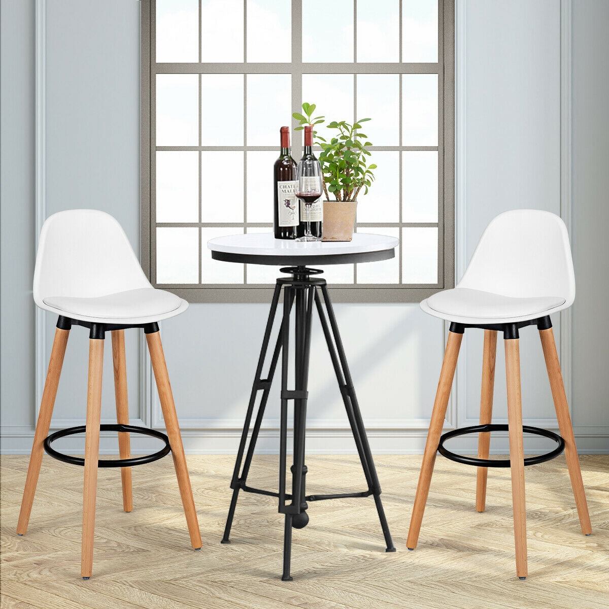 Mid-Century Barstool 28.5 Inch Pub Chair Set - White