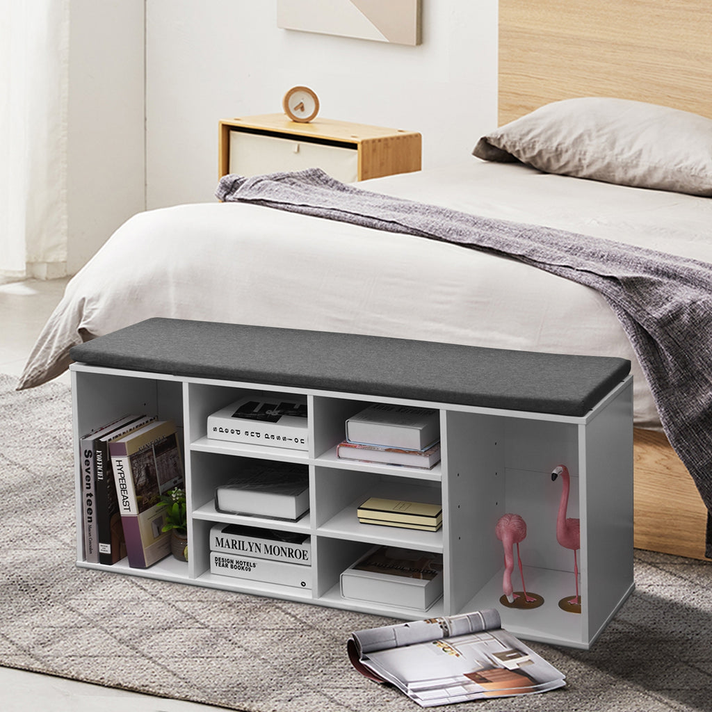 10-Cube Shoe Storage Bench with Cushion - White