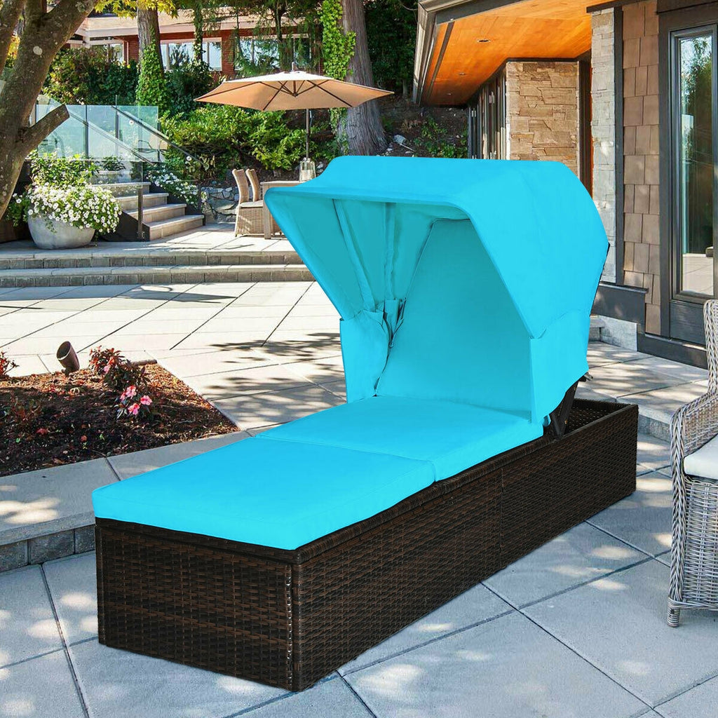 Outdoor Chaise Lounge Chair with Folding Canopy