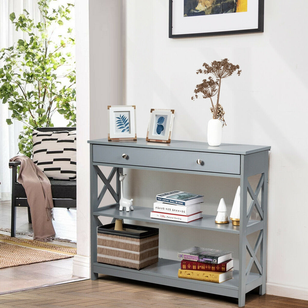 Console Table 3-Tier with Drawer and Storage Shelves