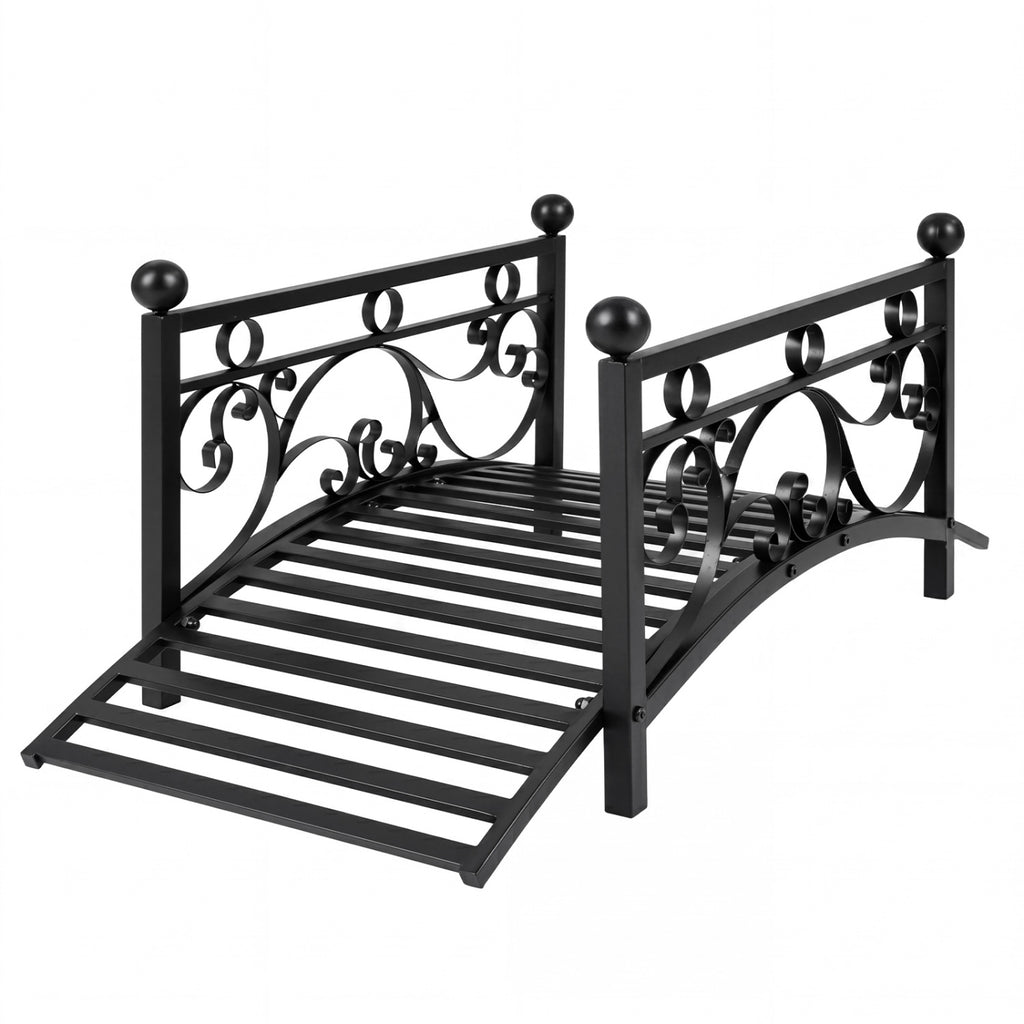 3.3 ft Garden Metal Bridge with Dual Patterned Side Rails - Straight Handrail Variation