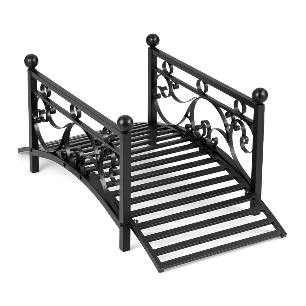 3.3 ft Garden Metal Bridge with Dual Patterned Side Rails - Straight Handrail Variation