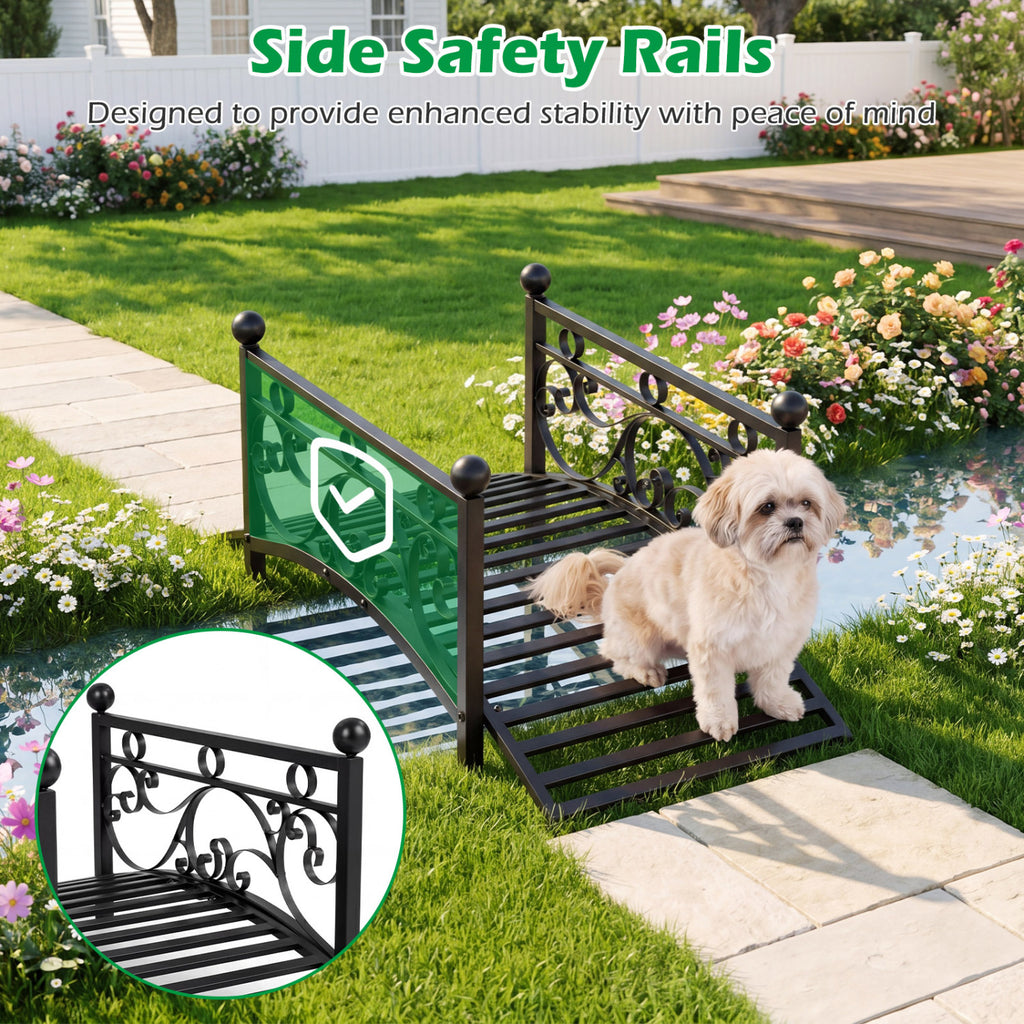 3.3 ft Garden Metal Bridge with Dual Patterned Side Rails - Straight Handrail Variation