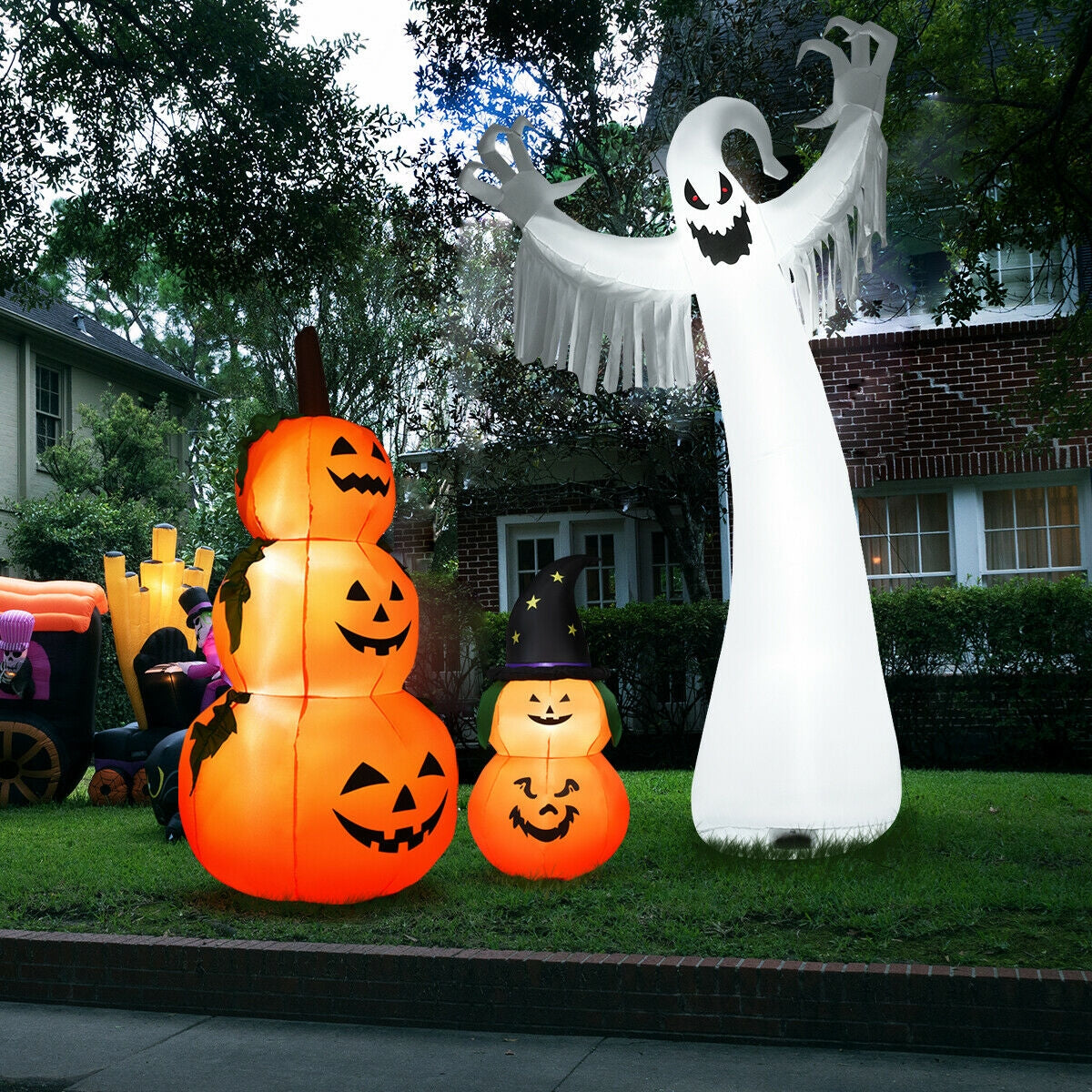 Cute Ghost Inflatable Halloween Decoration - 12 Feet with LED Lights & Blower - Variation of THIS Listing