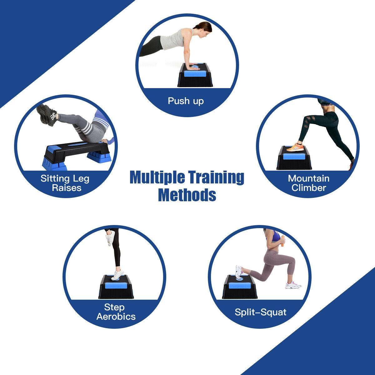 Aerobic Exercise Stepper Trainer with Adjustable Height 5-7-9 Inches - Blue Variation