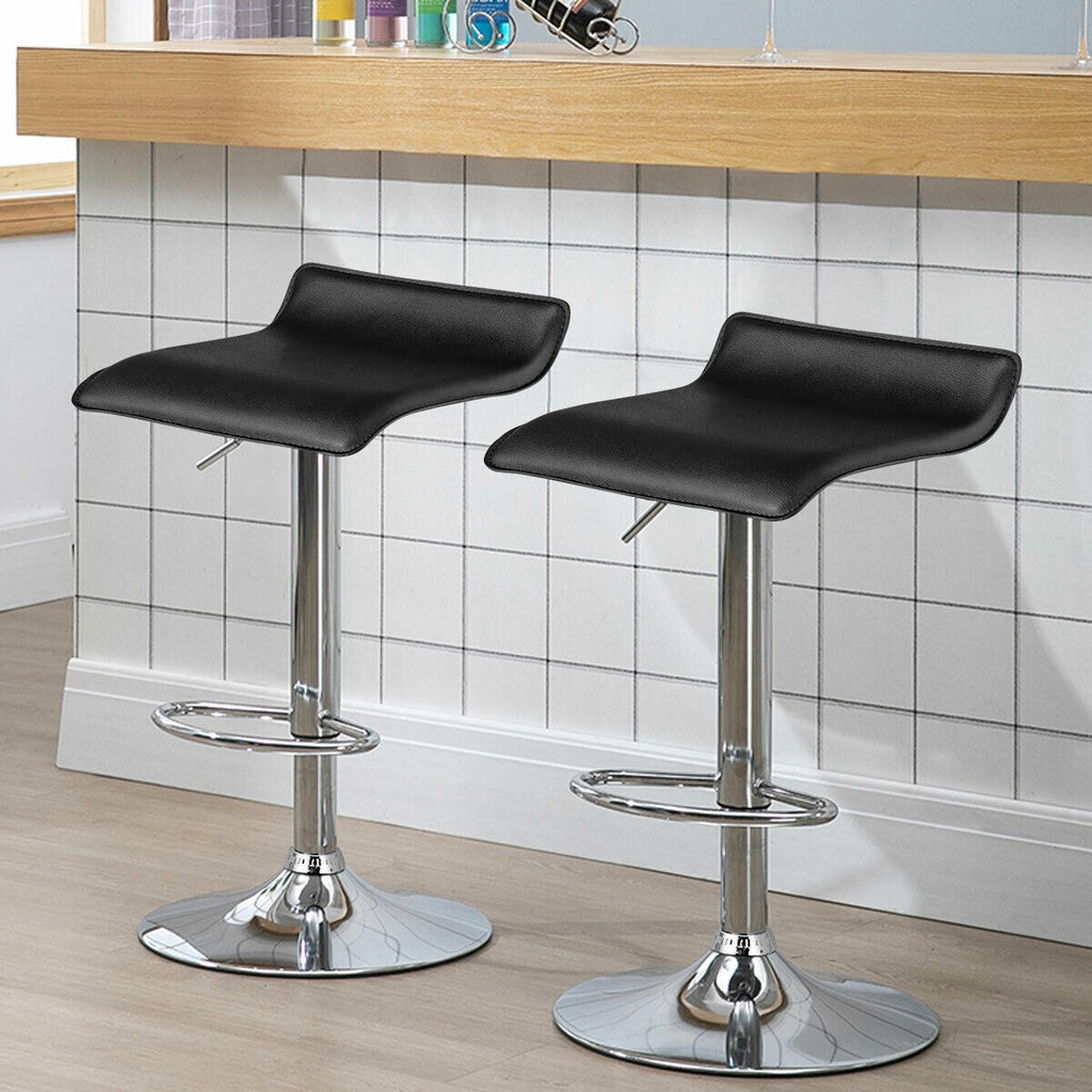 Adjustable PU Leather Bar Stools Set of 2 - Black