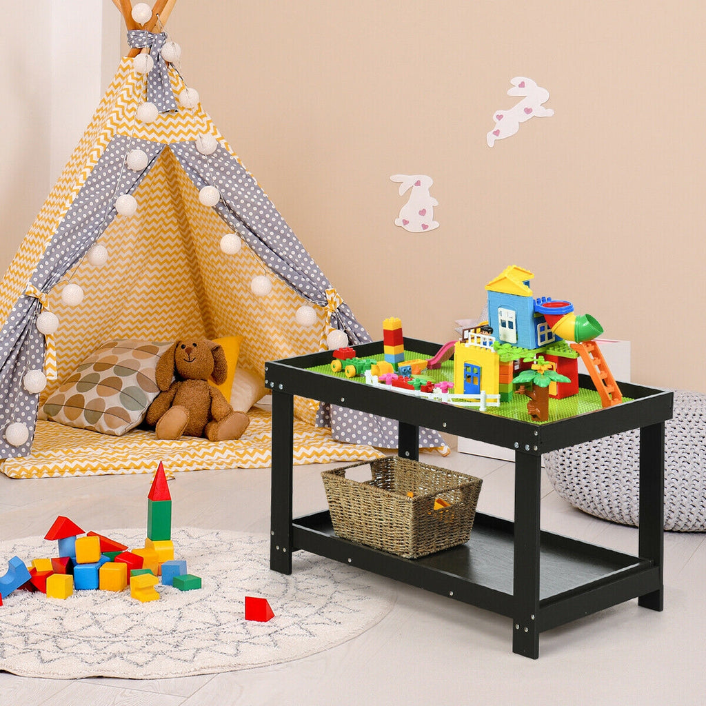 Building Brick Table - Dark Brown Kids Activity Play Table with Storage