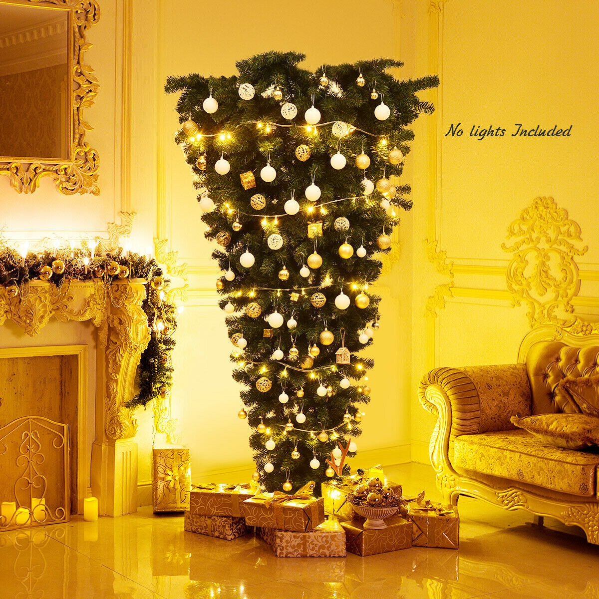 7 Feet Unlit Upside Down Artificial Christmas Tree - Space-Saving, Vivid Green