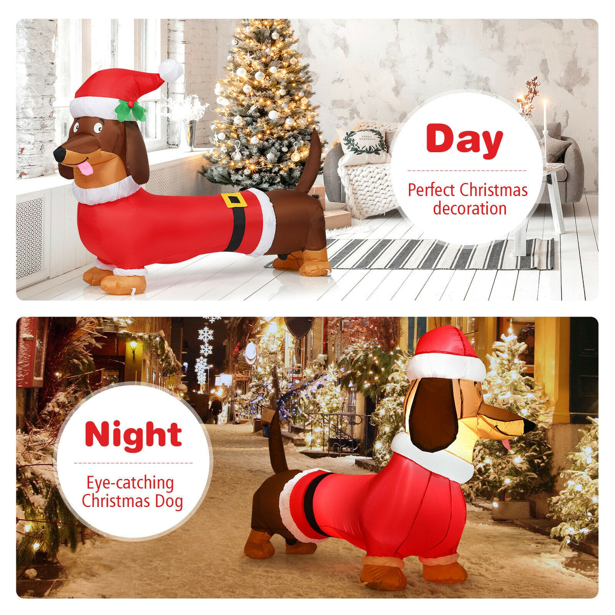 5 Feet Inflatable Christmas Dog with LED Lights - Indoor Outdoor Holiday Decoration