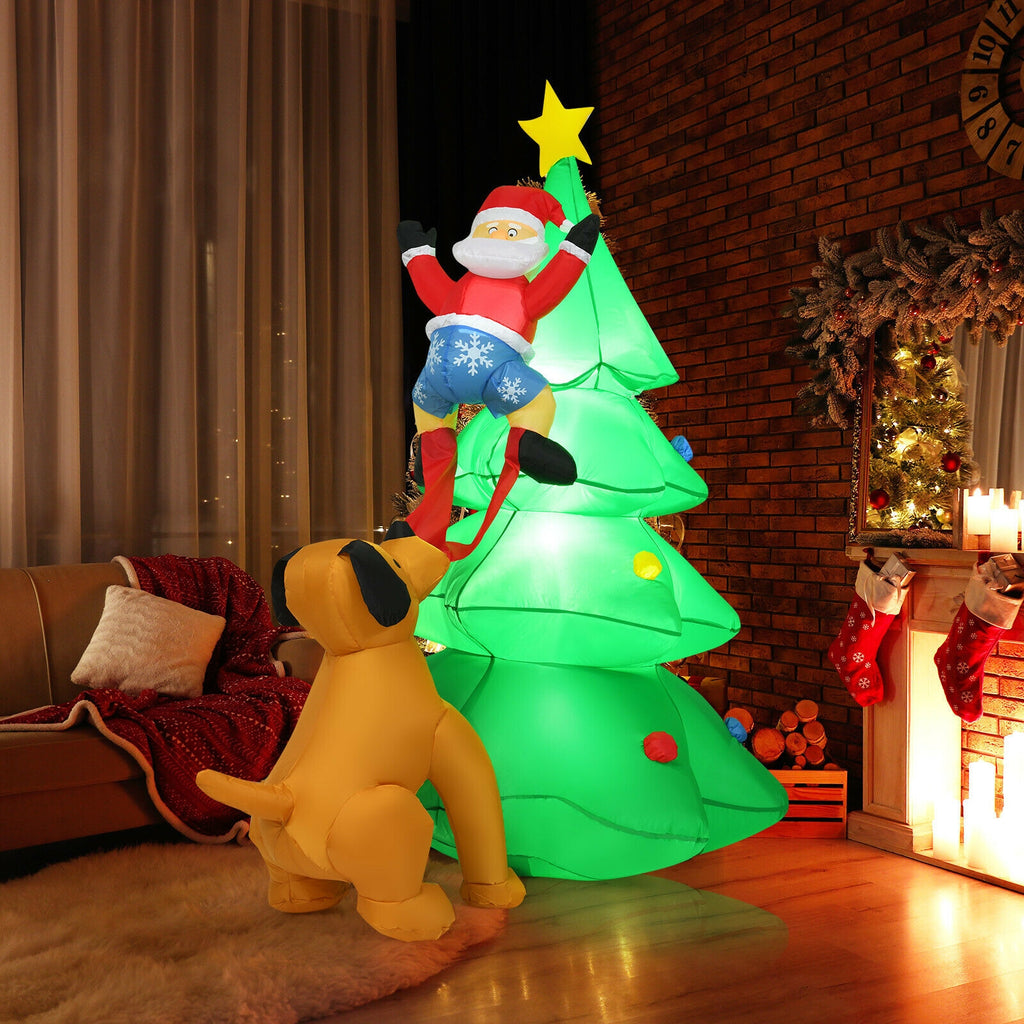 Outdoor Inflatable Christmas Tree with Santa and LED Lights - 6.5 Feet, Dog Chasing Santa Variation