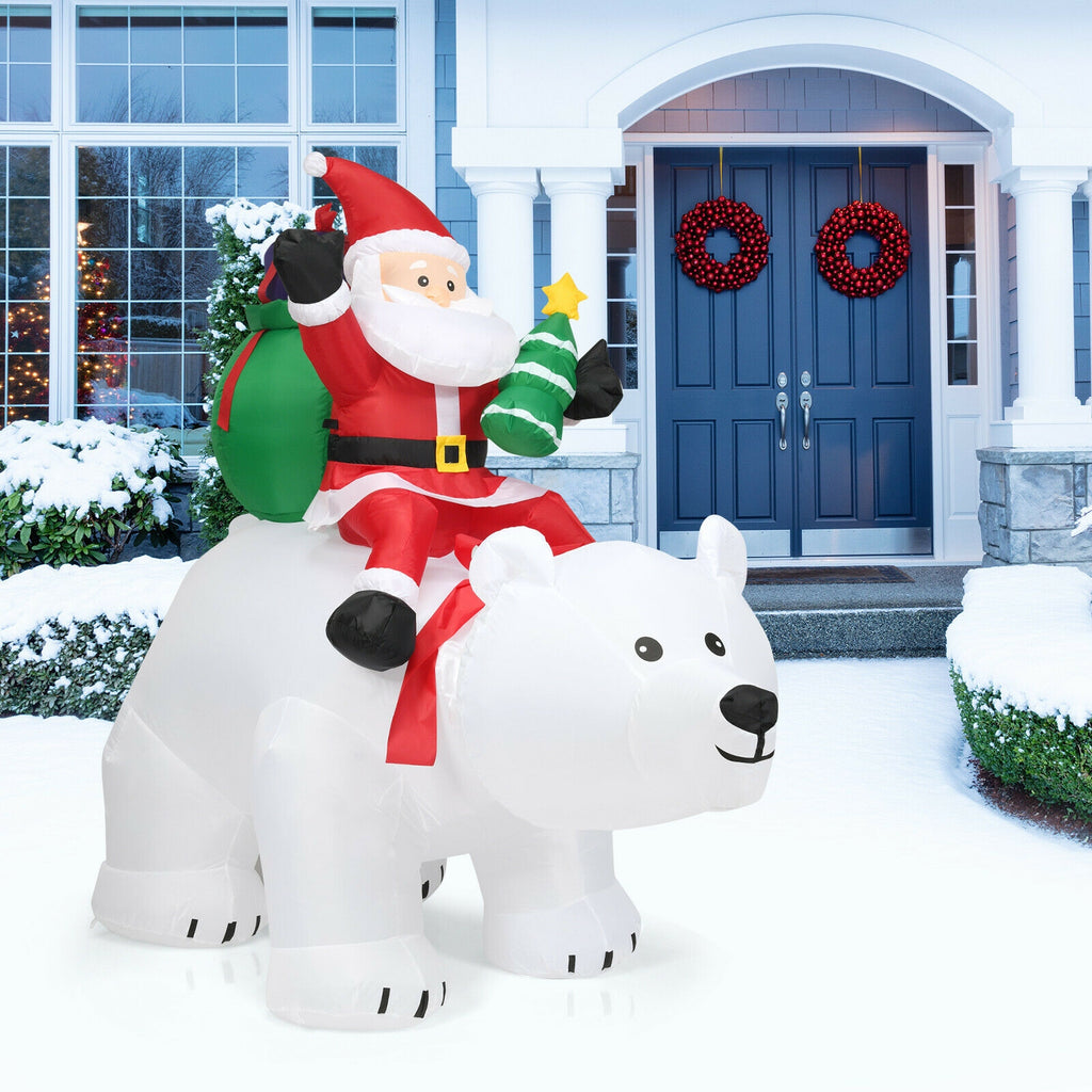 Christmas Inflatable Santa Riding Polar Bear with Shaking Head & LED Lights - 6.5 Feet - Variation: Santa Claus Riding White Bear