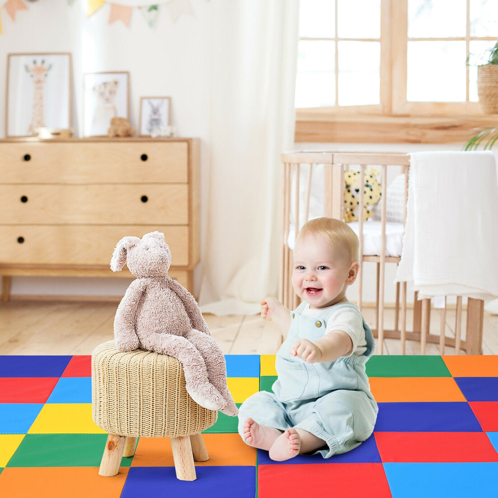 58 Inch Toddler Folding Play Mat - Multicolor Foam Baby Activity Floor Mat