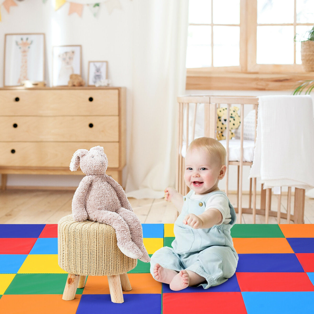 58 Inch Toddler Folding Play Mat - Multicolor Foam Baby Activity Floor Mat