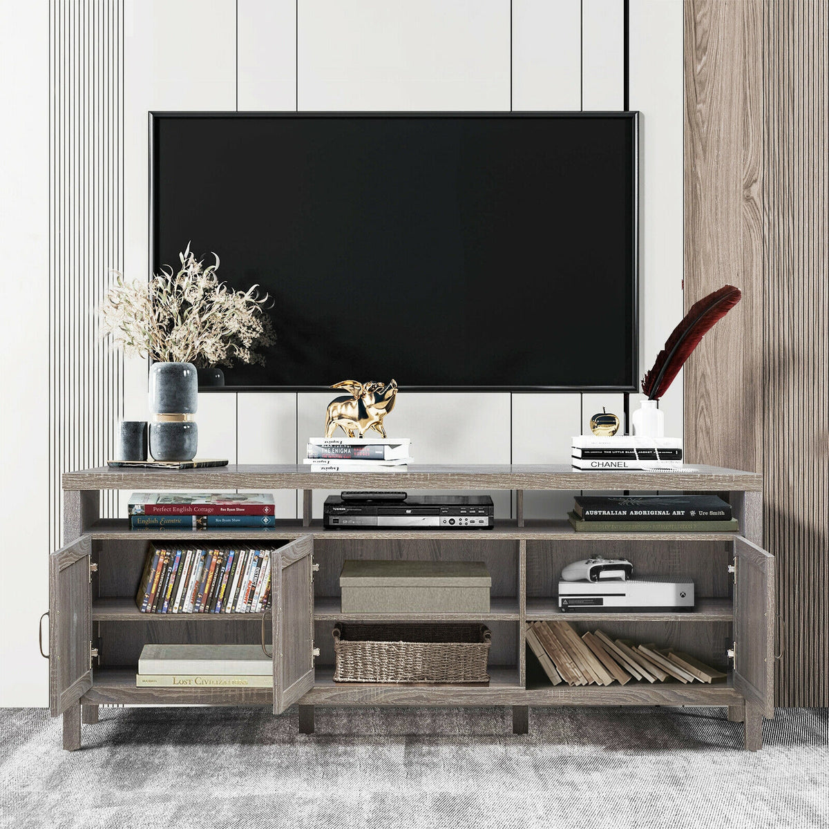 TV Stand for 65 Inch TVs with Storage Cabinets - Gray