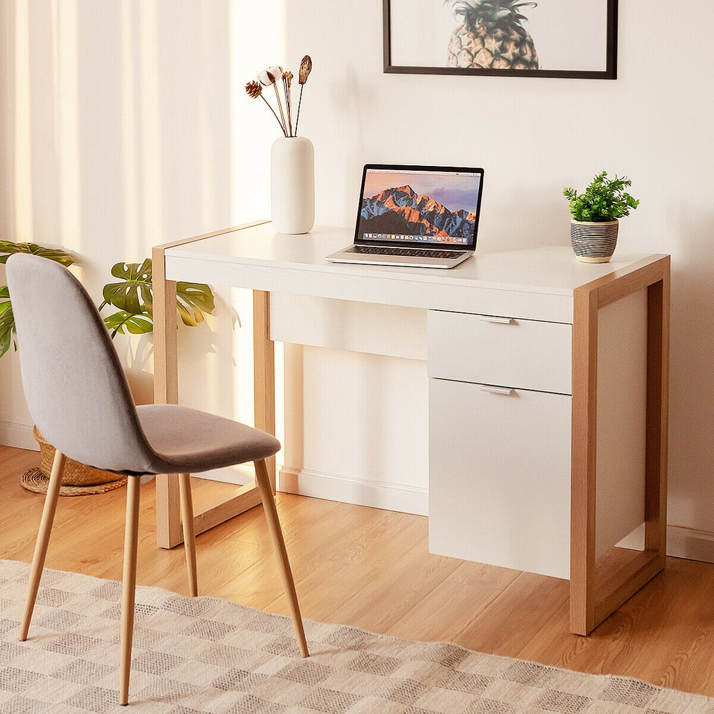 Modern Computer Desk with Storage Cabinet Drawer - White