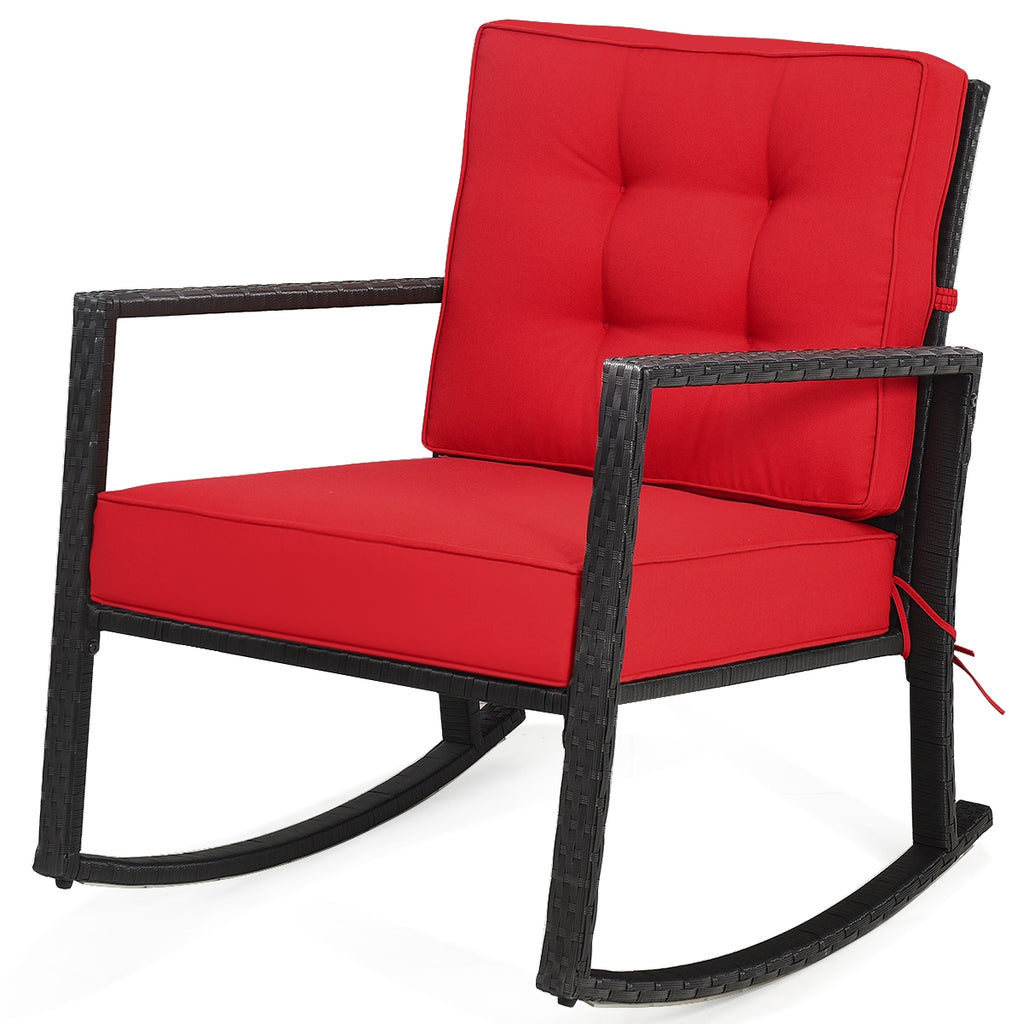 Rattan Rocking Chair with Cushion, Red