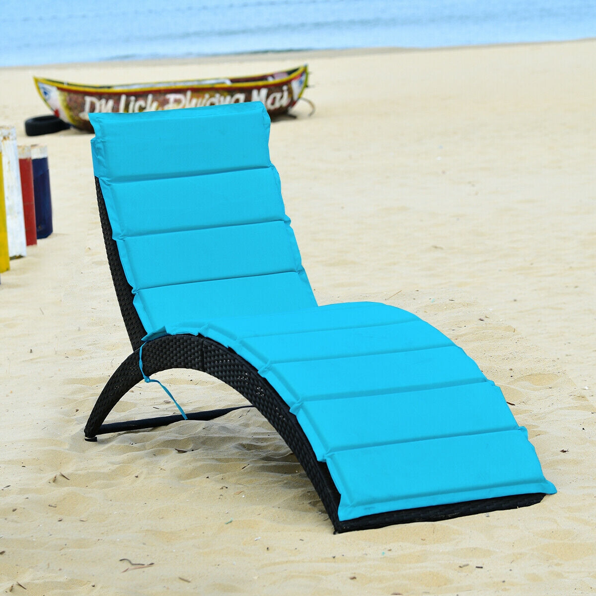 Foldable Patio Lounge Chair with Cushion – Turquoise
