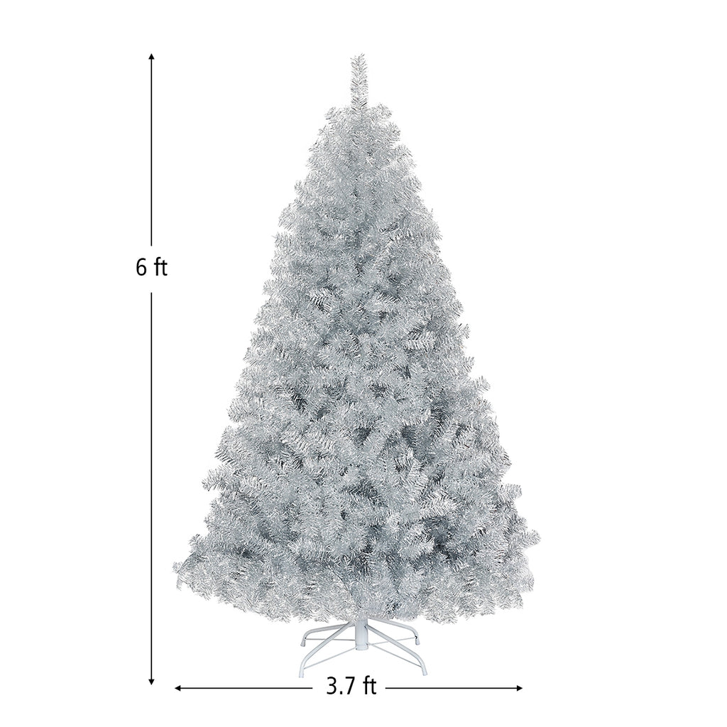 6 Feet Silver Artificial Christmas Tree with Metal Stand - Hinged Unlit Holiday Decor
