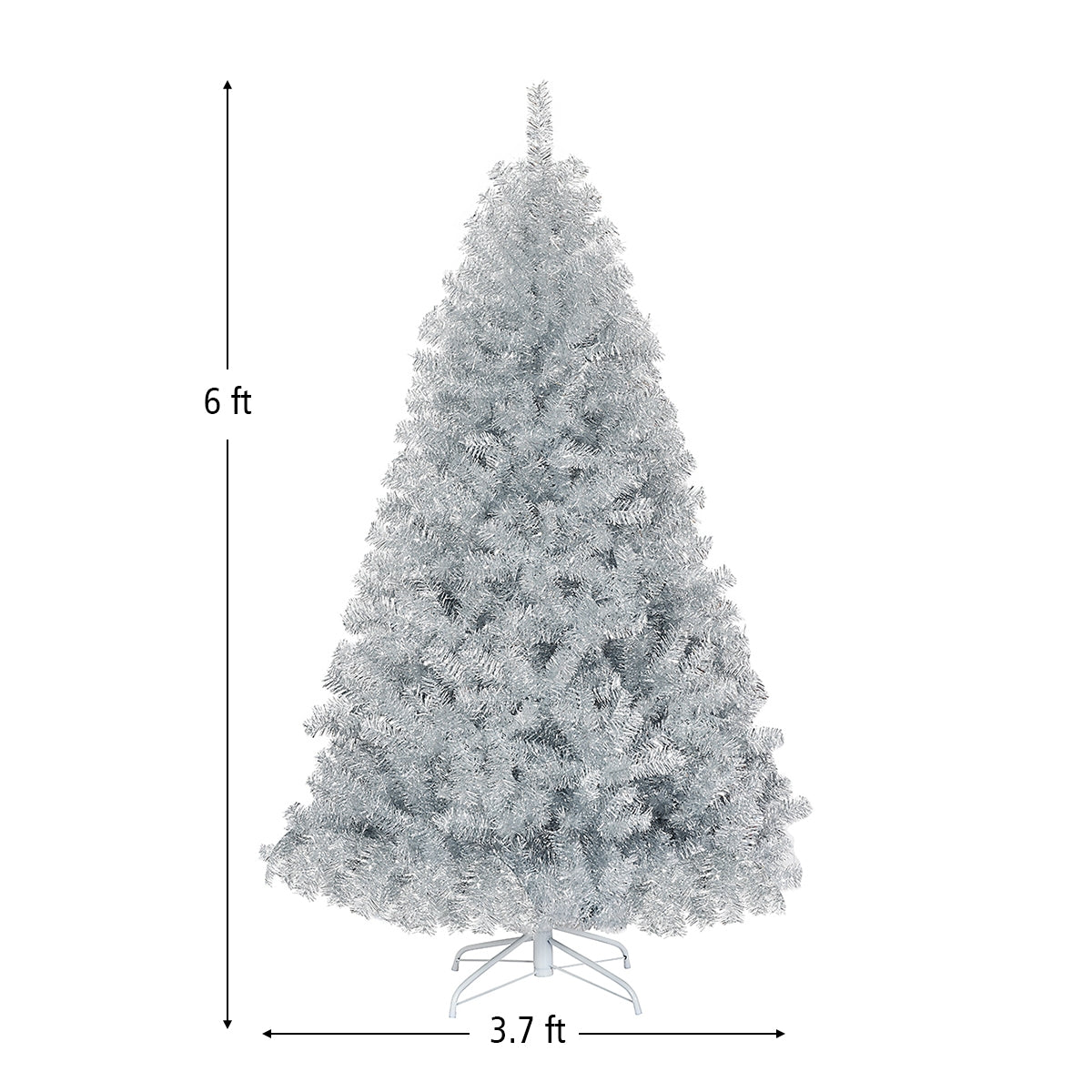 6 Feet Silver Artificial Christmas Tree with Metal Stand - Hinged Unlit Holiday Decor