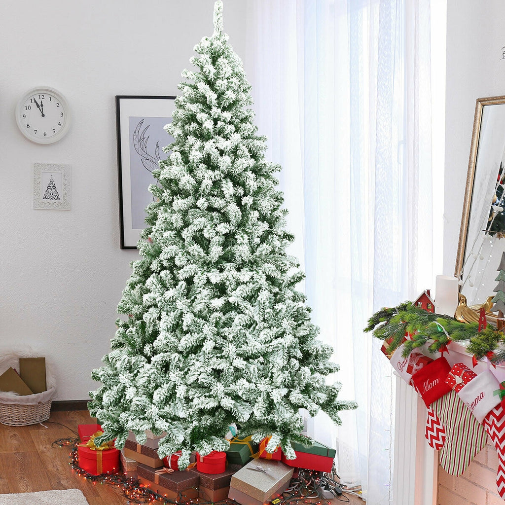 7.5 Feet Artificial Christmas Tree with Snow Flock, Hinged Design & Foldable Base