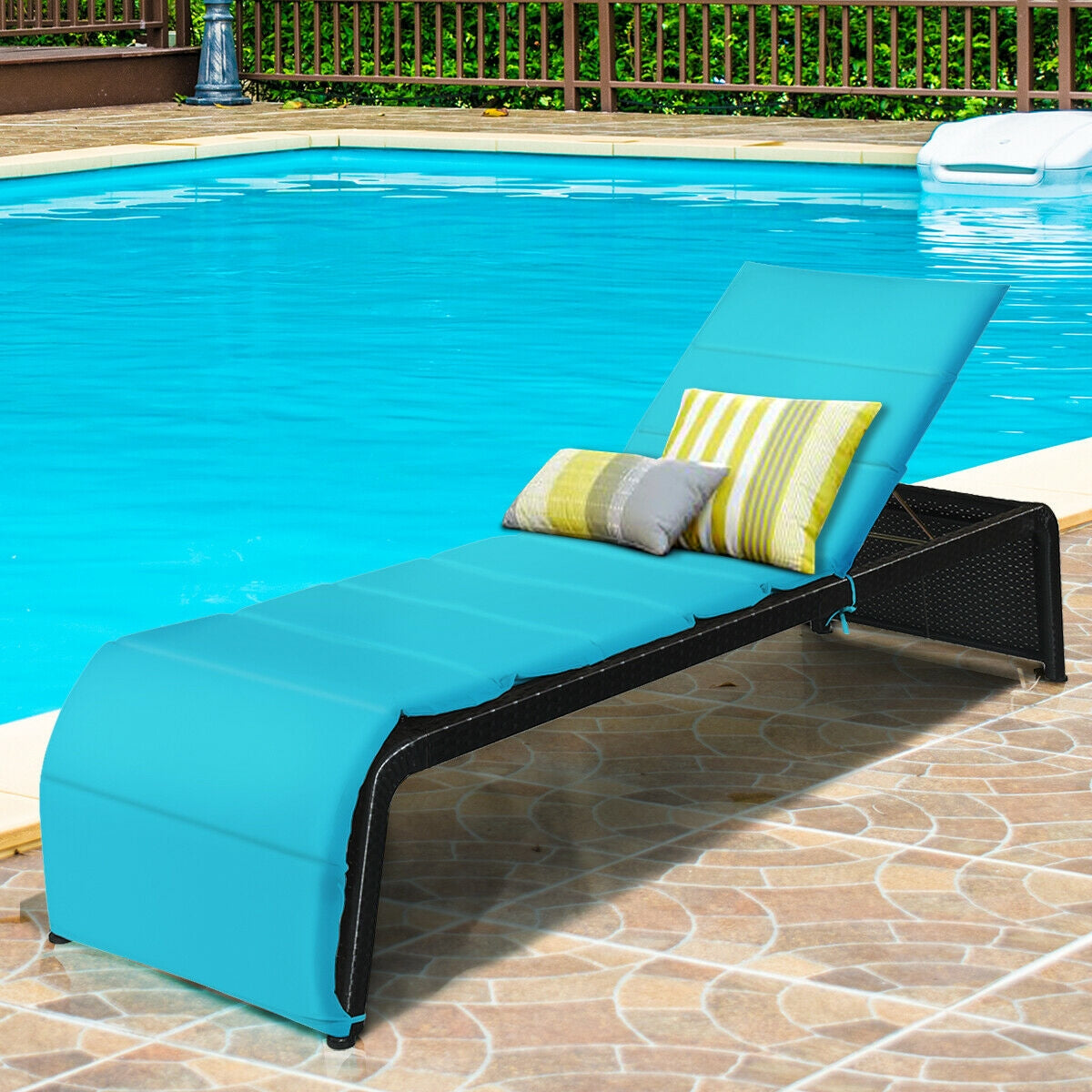 Adjustable Patio Rattan Lounge Chair with Cushion - White