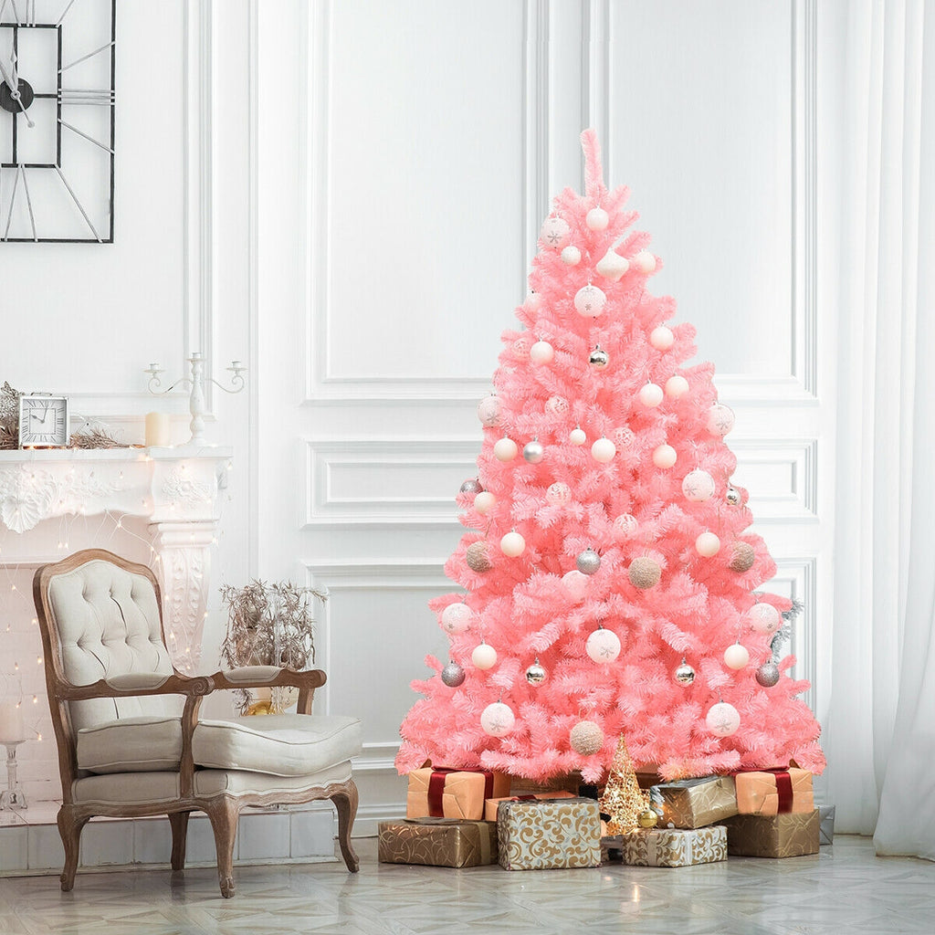 Pink Artificial Christmas Tree with Foldable Metal Stand - 6 Feet Hinged Full Tree