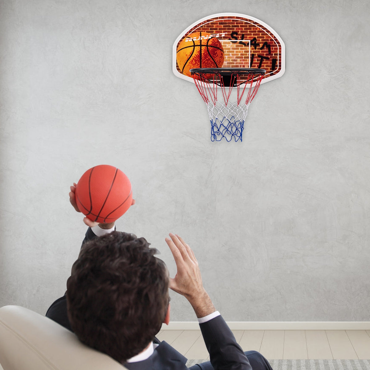 Wall Mounted Basketball Backboard with Rim & 2 Nets - 16.5 Inch Diameter, Costway
