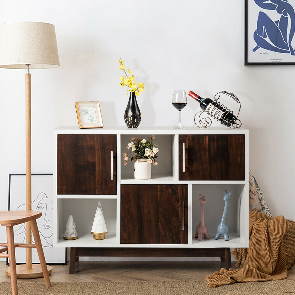 Wood Storage Sideboard with 6 Compartments - Rustic Brown