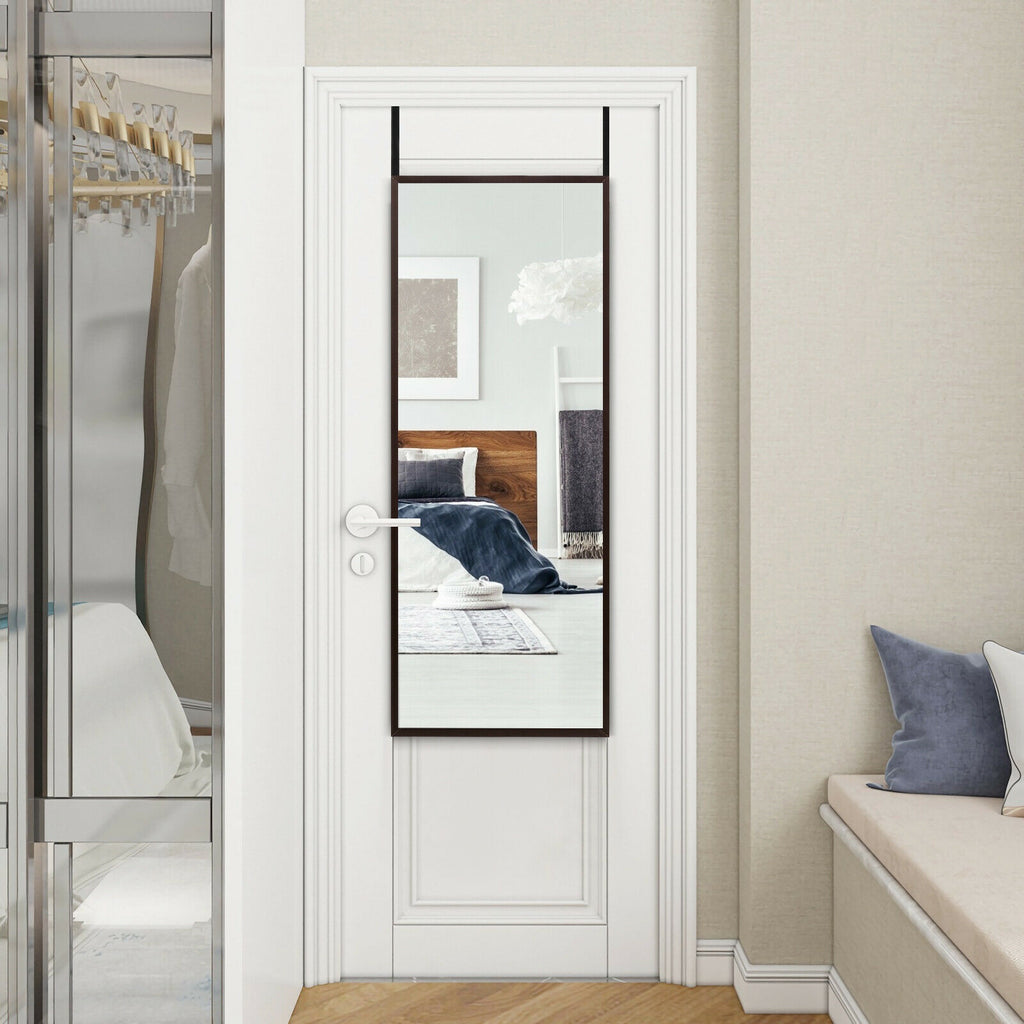 Full Length Metal Door Mirror with Adjustable Hooks - Brown, 42.5x14 Inch