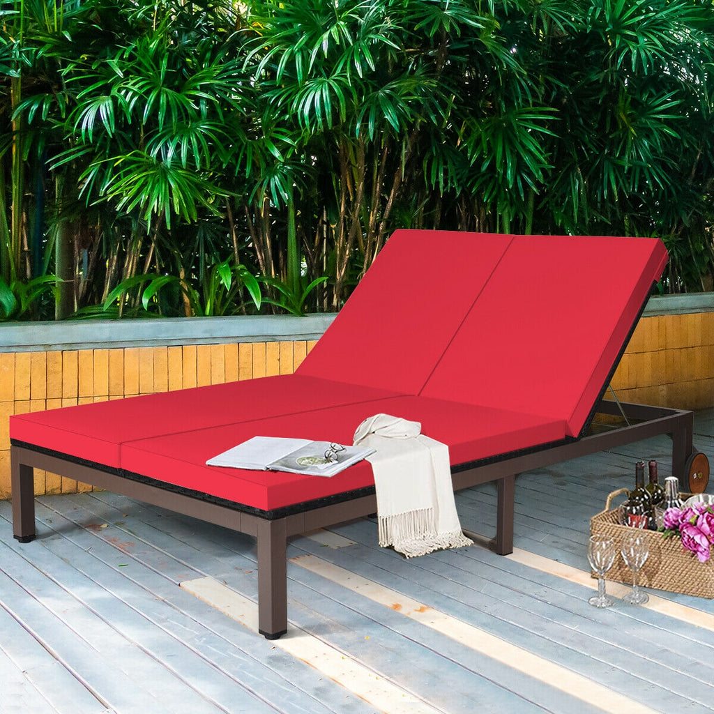2-Person Patio Rattan Lounge Chair with Adjustable Backrest – White