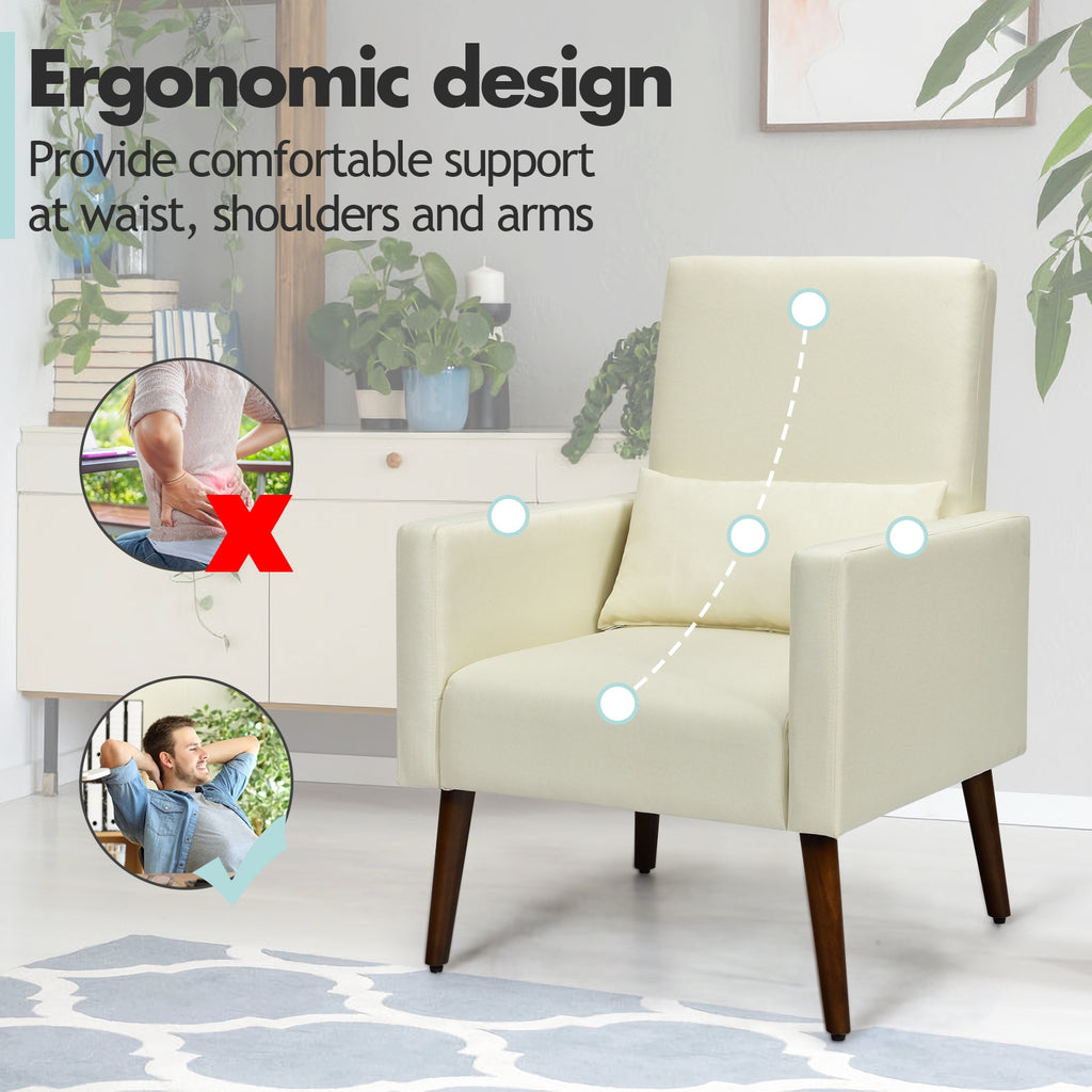 2-in-1 Fabric Upholstered Rocking Chair with Waist Pillow - Beige
