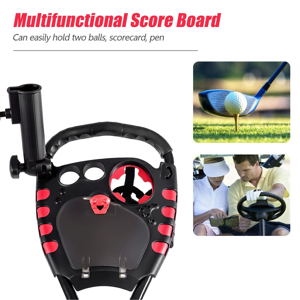 4 Wheel Folding Golf Push Cart Trolley with Adjustable Handle & Accessories