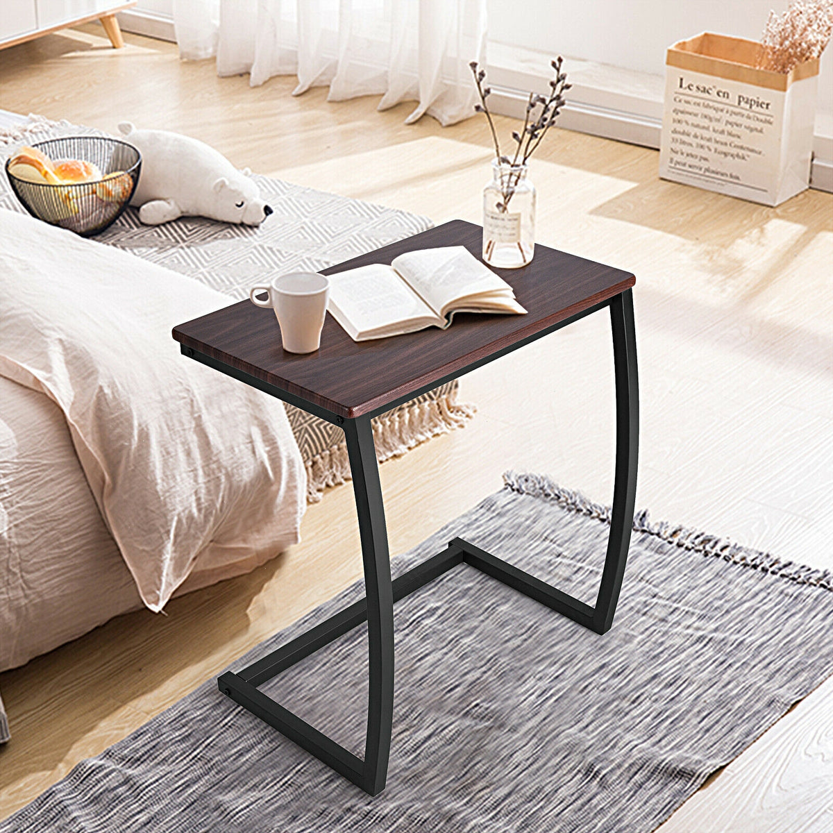 C-Shaped Sofa Side Table - Coffee