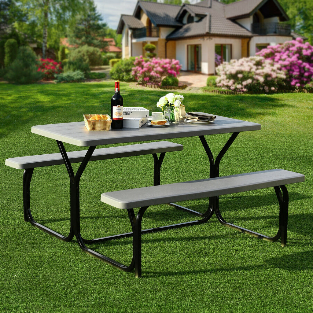4.5 FT Outdoor Picnic Table Bench Set with HDPE Tabletop for 4-Person