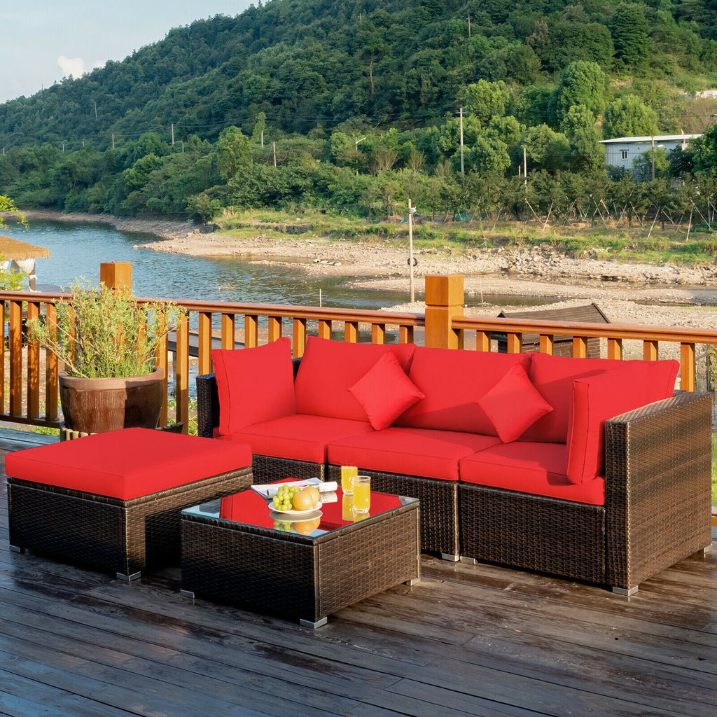 5 Pieces Outdoor Patio Rattan Furniture Set Sectional Conversation