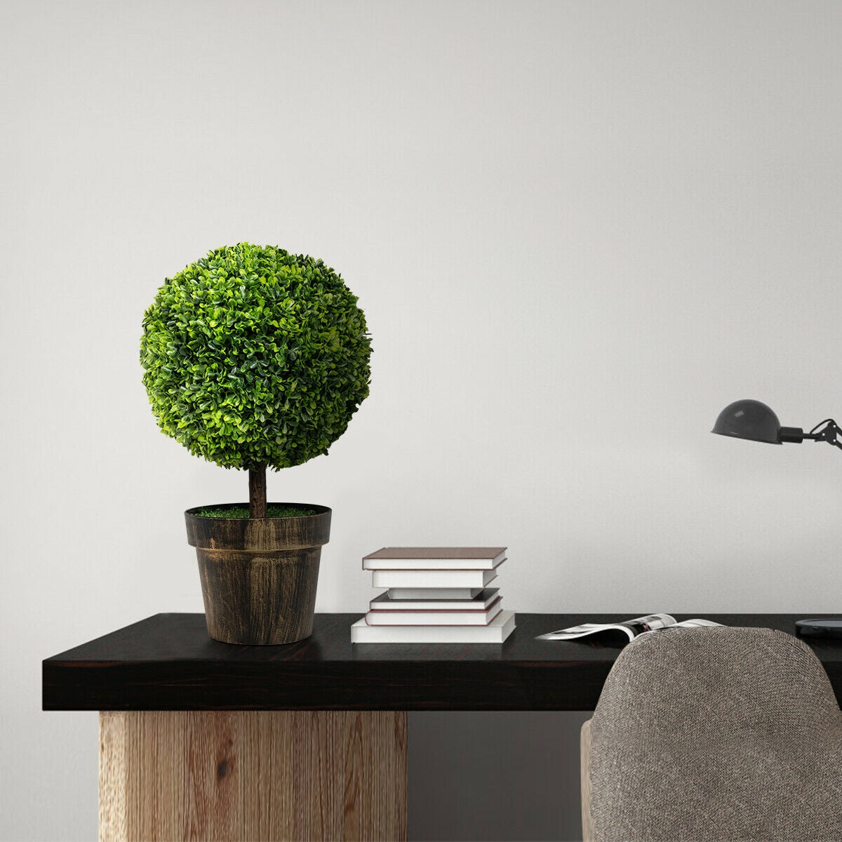 Artificial Boxwood Topiary Ball Tree with Moss - 24 Inch Faux Plant for Indoor & Outdoor Decor - Set of 2