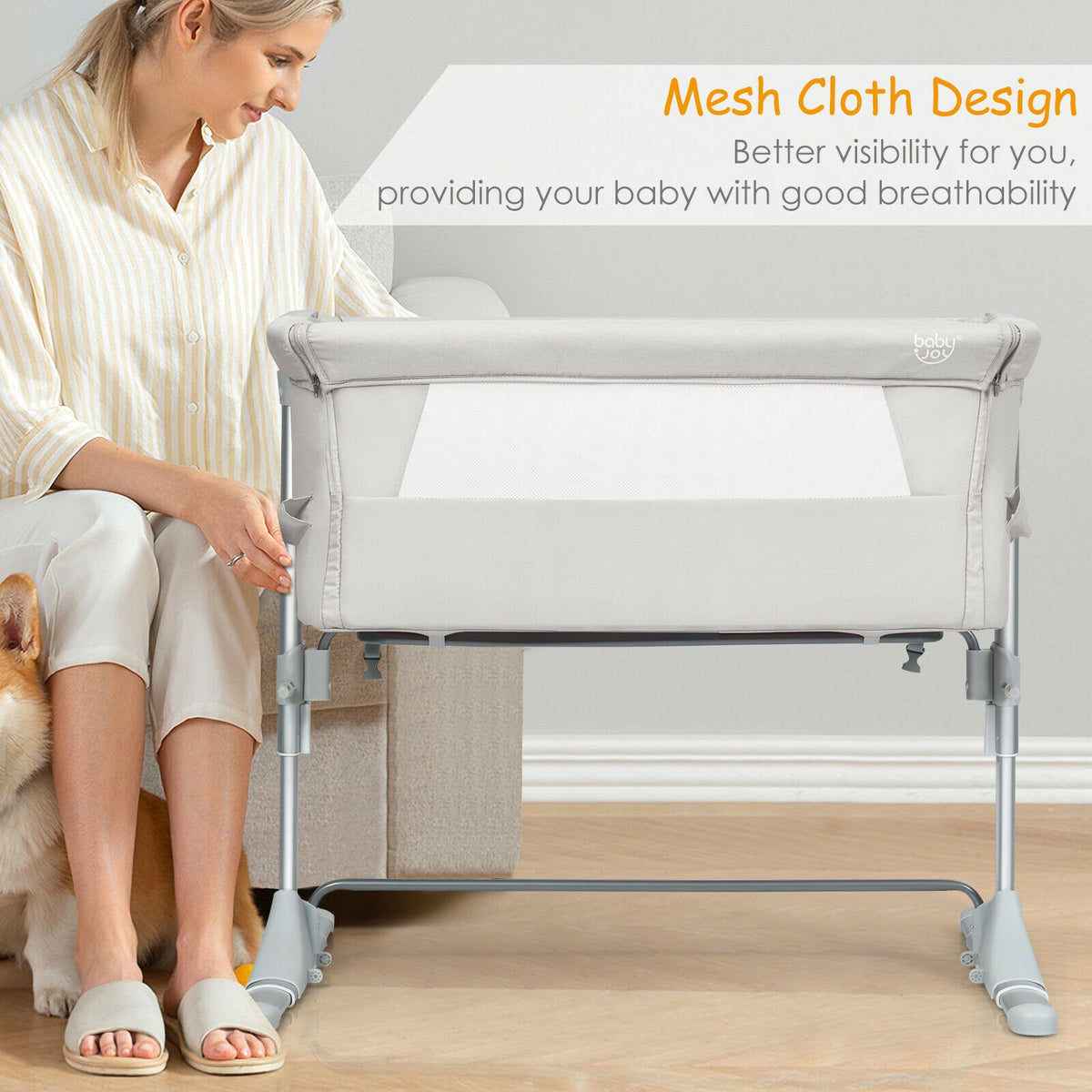 Baby Bedside Sleeper Bassinet with Carrying Bag - Beige, No Toys
