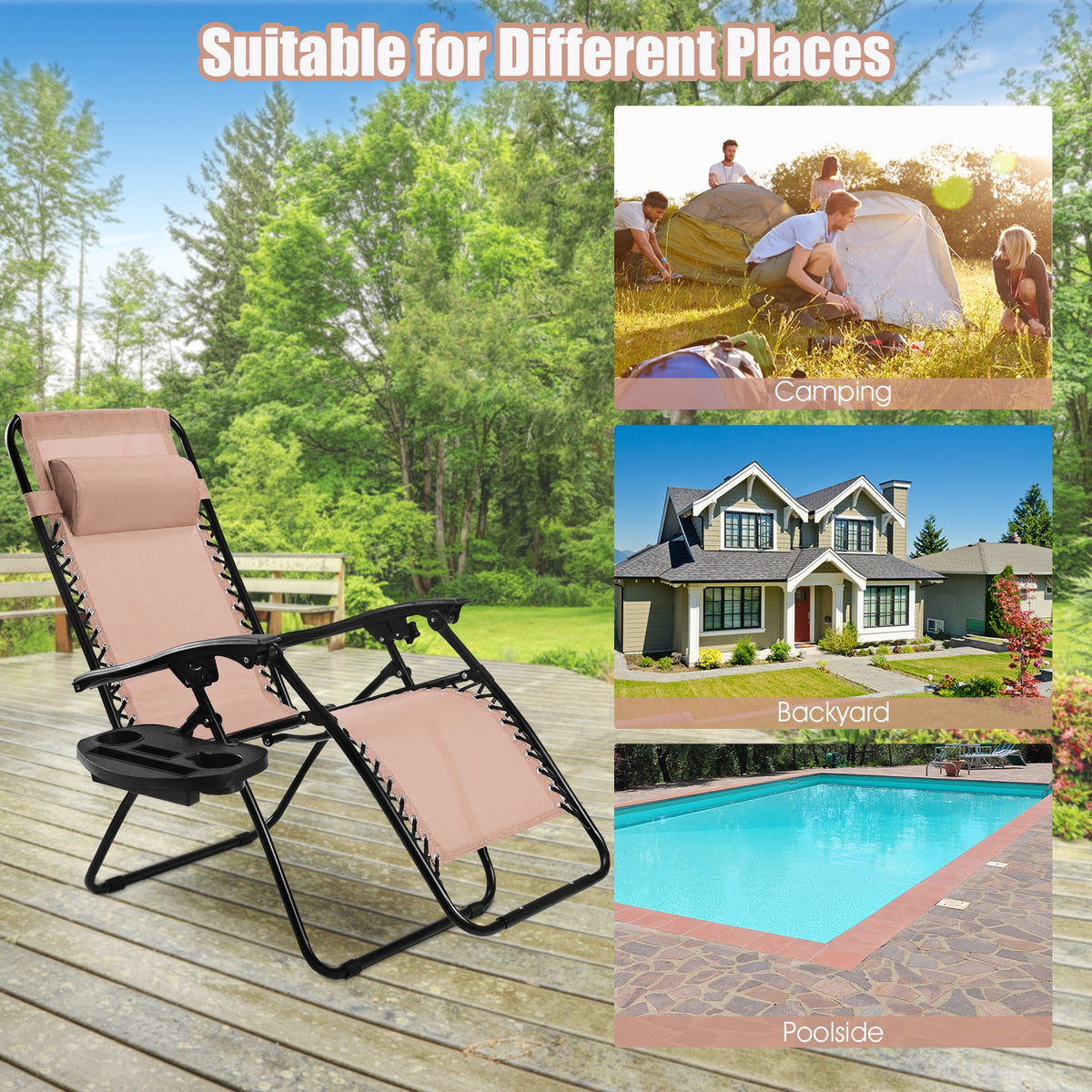 Zero Gravity Folding Lounge Chair Set of 2 - Beige